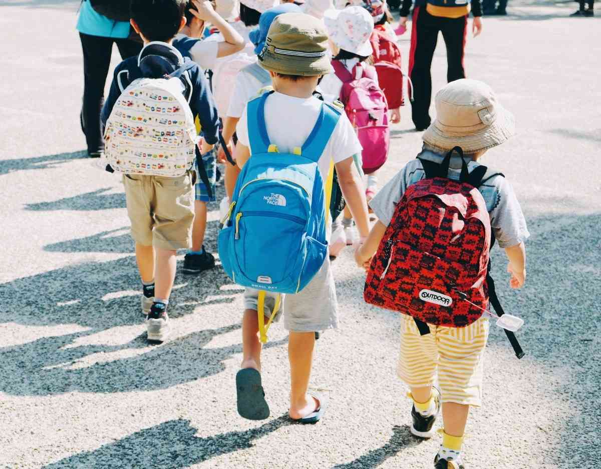 Children walking with backpacks